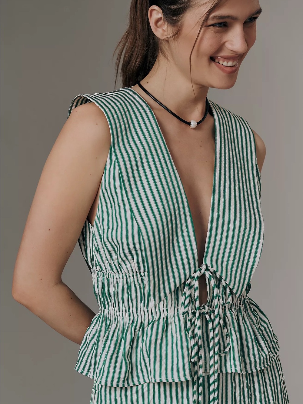 NWT WAYF Anthropologie Tie-Front Seersucker Top